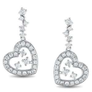  14k White Gold, Diamond Heart Drop Earrings (.5 cttw, G H 
