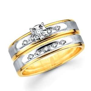 Diamond Engagement Rings Set 14k Multi Tone Gold Wedding Band .13 CT 