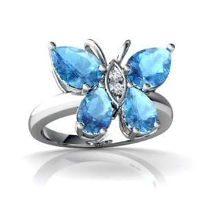   14K White Gold Pear Genuine Blue Topaz Butterfly Ring Size 4 Jewelry