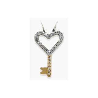   Karat Two Tone Gold Diamond Heart Key Pendant with 20 chain Jewelry