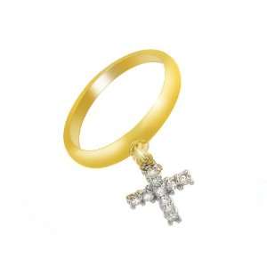   9ct Yellow Gold Diamond Cross Charm Ring Size 8.5 Jewelry