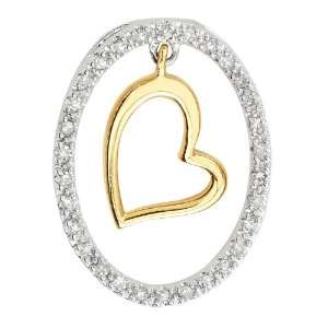   diamonds with dropping yellow gold heart on center of 14K white gold