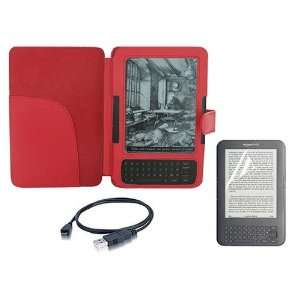 Kindle 3 E Book Reader Red PU Leather Cover Case (3rd Third Generation 