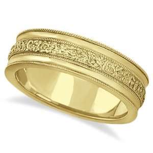  Carved Mens Wedding Ring Diamond Cut Band 18k Yellow Gold 