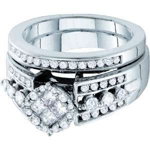   Princess Round Baguette Cut Diamond Wedding Engagement Bridal Ring Set