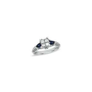 ZALES Princess Cut Diamond Ring in 14K White Gold with Sapphires 3/4 