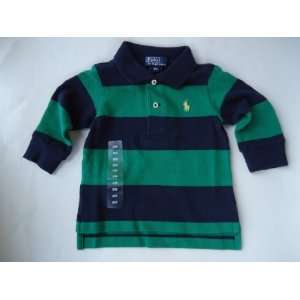 Ralph Lauren Polo Pony Baby Infant Mesh Shirt Green Navy Blue Stripes 