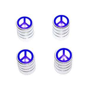  Peace Sign Blue   Tire Rim Valve Stem Caps   Aluminum Automotive