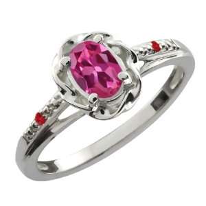   Oval Pink Tourmaline Red Rhodolite Garnet 10K White Gold Ring Jewelry