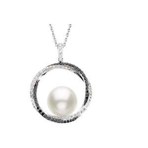  Black & White Diamond South Sea Pearl Necklace 0.65 CTW 