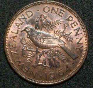 NEW ZEALAND PENNY 1964 COIN ALMOST UNCIRCULATED  