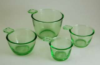 GREEN GLASS STACKING NESTING MEASURING CUPS SET OF 4  