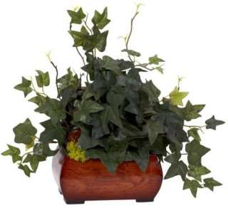 NEARLY NATURAL Artificial 15 Puff Ivy Silk Plant w/ Wooden Chest 