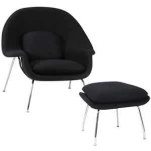  Black W Lounge Chair and Ottoman Set
