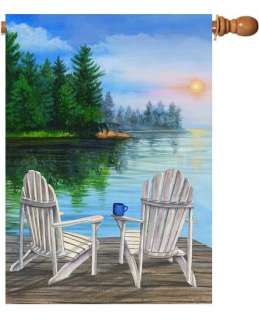 Outdoors Lake View Adirondack chairs Sunrise Lg Flag  