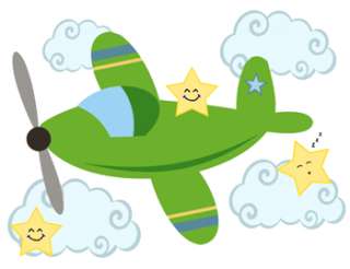 AIRPLANE AVIATOR FLYING PUPPY DOGS CLOUDS STARS WALL ART BORDER 