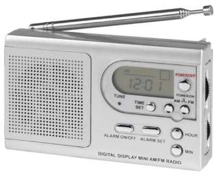New Silver Portable AM FM Alarm Clock Mini Pocket Band Digital Radio 