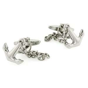 Rhodium plated anchor and chain cufflinks with presentation box