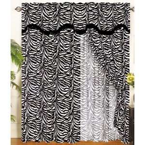 Zebra Animal Curtain Set w/ Valance/Sheer/Tassels 