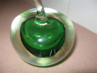   Clear & Green Art Glass Apple Shape Paperweight Italy Vintage  