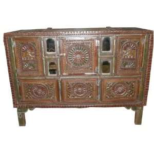  Antique Tribal Jaipur Colored Manjoosh Handcarved Sideboard Buffet 