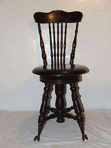 Antique 19th c. Victorian Piano Stool w/Glass Ball & Claw Feet; Cook 