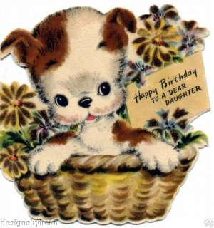 Vintage Refrigerator Magnet Birthday Daughter Puppy V34  