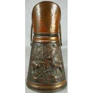  Vintage French Copper Umbrella Stand Deer in Woods 