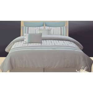   Gray, Aqua, Beige 8 Piece Comforter Bed In A Bag Set