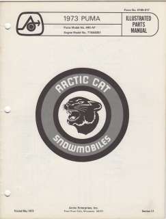 1973 ARCTIC CAT SNOWMOBILE PUMA PARTS MANUAL  