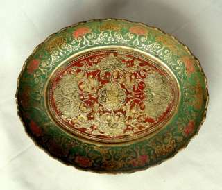 Old Vtg India Art, Brass Plate Embossed Enamel Decorations  