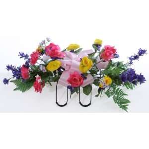   Memorial Cemetery Silk Flower Arrangement   Bright Mixed Saddle