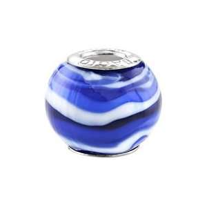 Bacio Italian Murano Bead Murano Large Artisan Italian Blue Stripe 