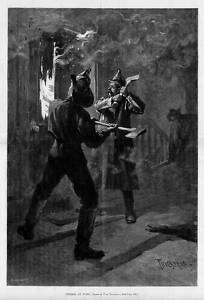 FIREMEN AT WORK WITH AXES, ANTIQUE 1889 FIREMEN PRINT  