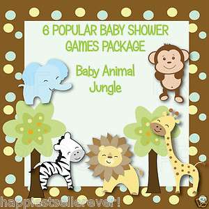   ANIMAL PRINTABLE Personalized Baby Shower Games Bingo Word Find Trivia
