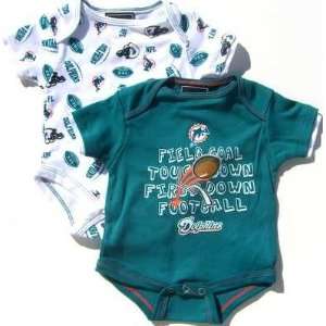  NEWBORN Baby Infant Miami Dolphins 2 Pack Logo All Over Onesies 