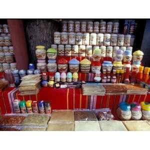  Glass Jars and Bags of Spices for Sale in Street Market 