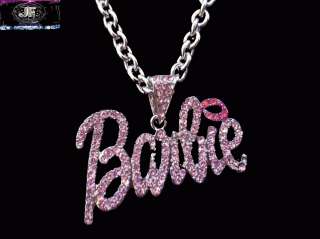 Christmas Gifts Nicki Minaj 2 BARBIE Iced Out Necklace Silver PINK 