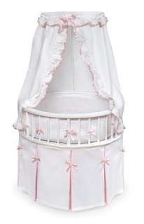 White Wood Round Baby Girl Bassinet Crib Bed Pink Trim  