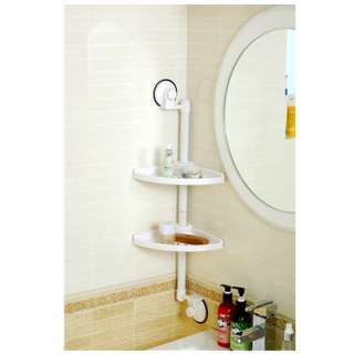 Package1*New Suction Cup Bathroom Double Corner Shelf White