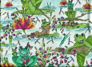 FROGGLES FROGS & FLOWERS ON WHITE~ Cotton Quilt Fabric  