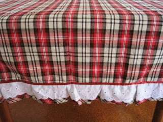 Country Red N White Check Embroidery Lace Table Cloth L  