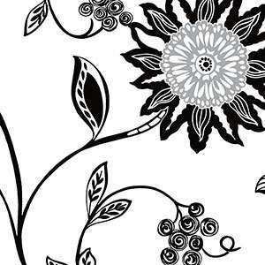 Black and White Silver Modern Floral Wallpaper  