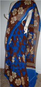 Designer Blue Sari partywear Dress Indian Saree BellyDance floral 