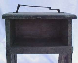 Antique WOODEN SHOE SHINE BOX STAND w CAST IRON SHOE  