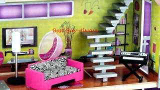 Big Wooden Doll House Set Large Kit With Furniture For Barbie And Kids 