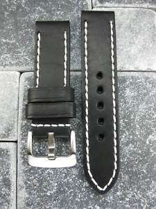 24mm COW LEATHER STRAP Band for BREITLING Buckle Black  