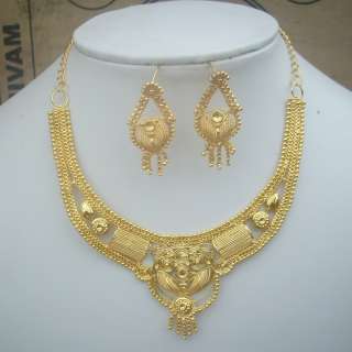 GOLDPLATED) WEDDING BRIDAL CHAIN NECKLACE EARRINGS SET  
