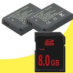  TWO NB4L Lithium Ion Replacement Battery + 8GB SDHC Memory 