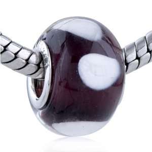   Glass Bead Brown Murano White Stripe Fit Pandora Bead Charm Bracelet